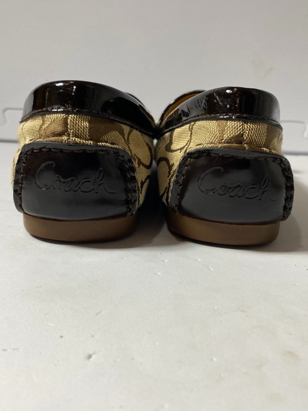 COACH Frida Signature Monogram Logo Canvas Bow Loafer Flats Black Patent Trim 8 - Picture 8 of 11